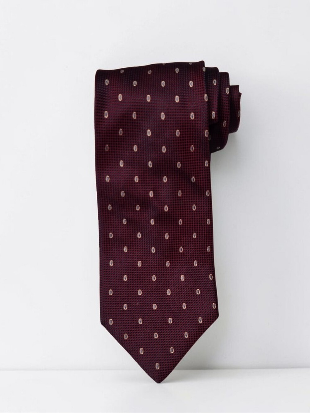 Burberry London Men's Tie Burgundy Oval Print 100% Silk Italy